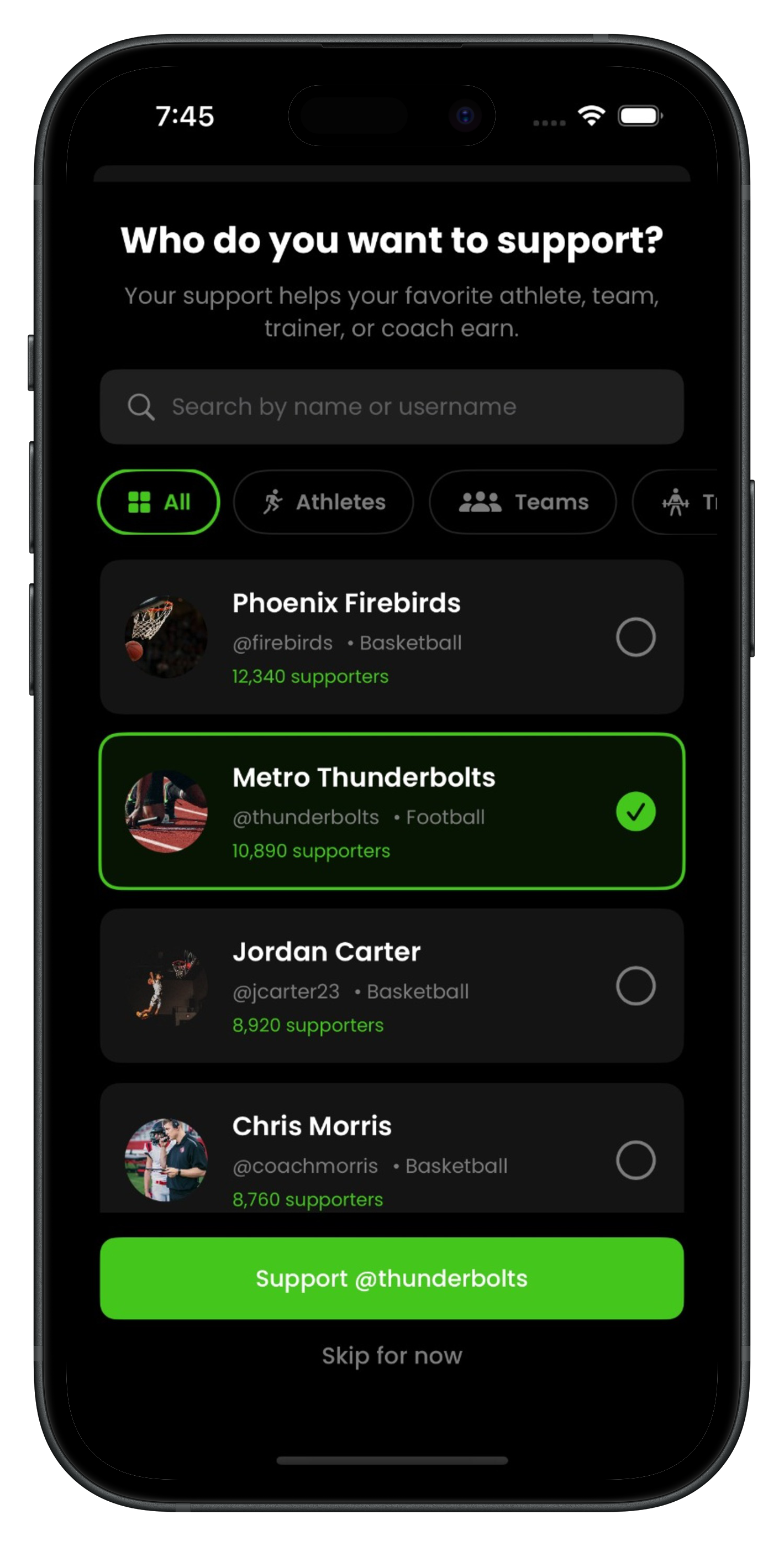 DubCam Supporter Screen